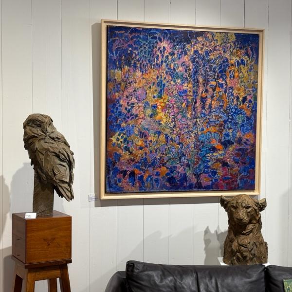 Jacques Dromart - Huile sur toile 100/100cm "Sous bois fleuri"
