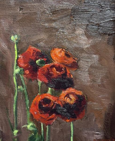 Assunta Genovesio - Renoncules rouges - HST 22/27cm