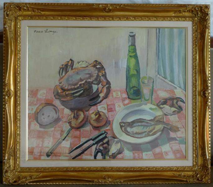 Pierre Lepage - Crabe et bouteille de vin blanc - HST - 54/65cm