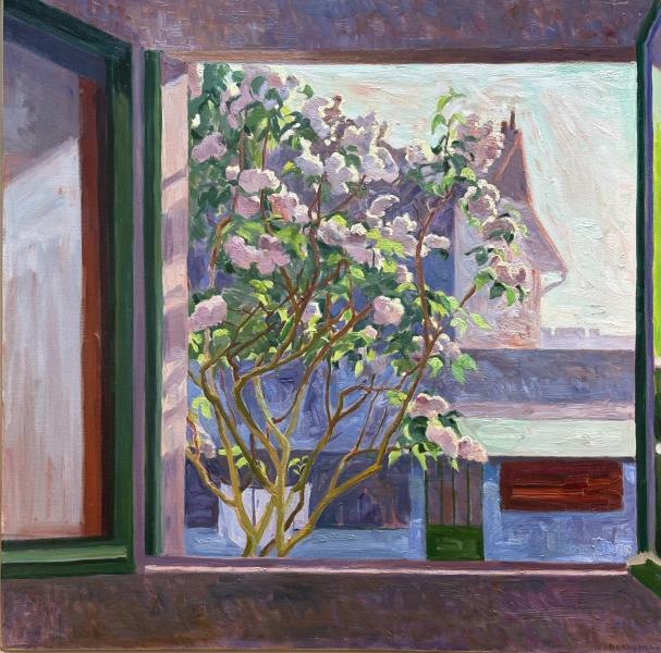 Assunta Genovesio - Lilas à la fenêtre - HST 100/100cm