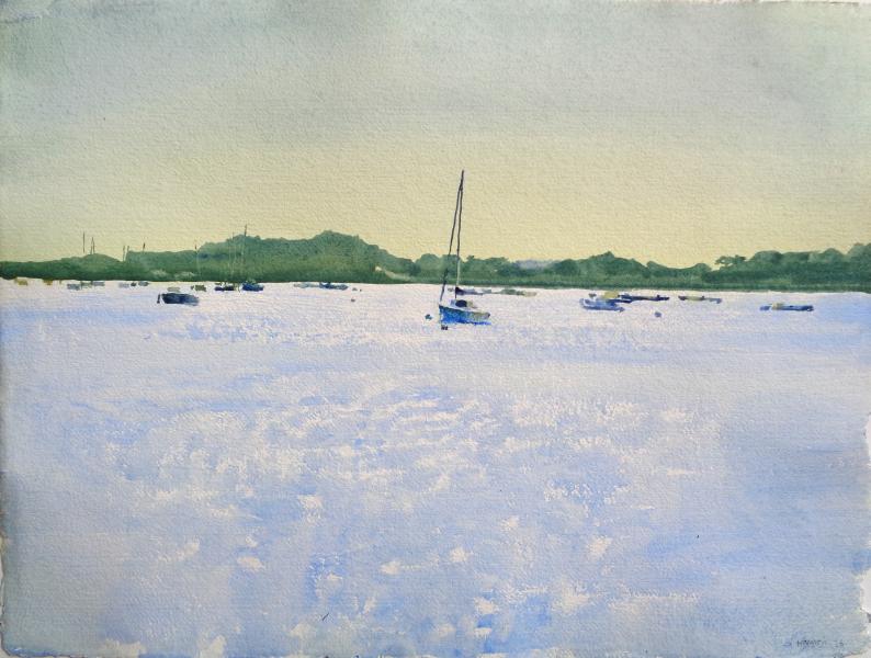 R&eacute;mi Hamoir - Grand soleil sur le Golfe, 72/92cm encadr&eacute;.