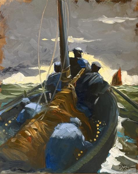 Gildas Flahault - "Arriv&eacute;e sur les lieux de la p&ecirc;che" - HST - 33/41cm