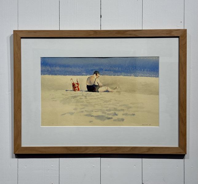 R&eacute;mi Hamoir - Sur la plage 69,5/50cm encadr&eacute;