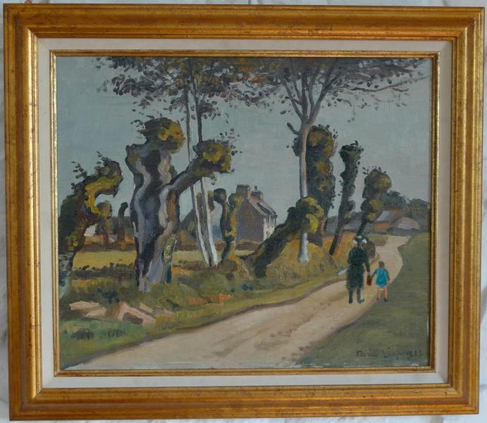 Pierre Lepage - Bretonne cheminant avec son enfant - HST - 55/46cm