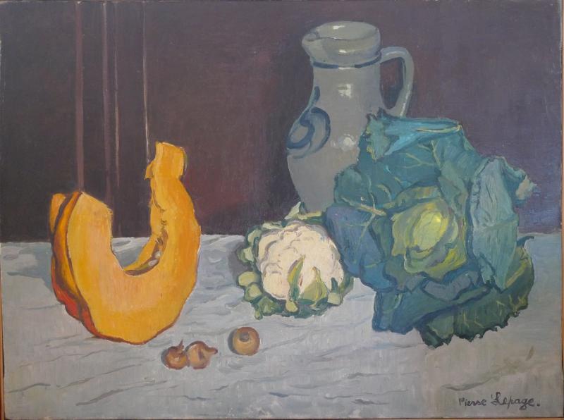 Pierre Lepage - Nature morte au choux & potiron - HST 66/88cm