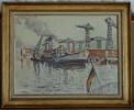 Pierre Lepage - Les grues de Nantes 1969 - Aquarelle - 50/65cm