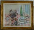 Pierre Lepage - Crabe et bouteille de vin blanc - HST - 54/65cm